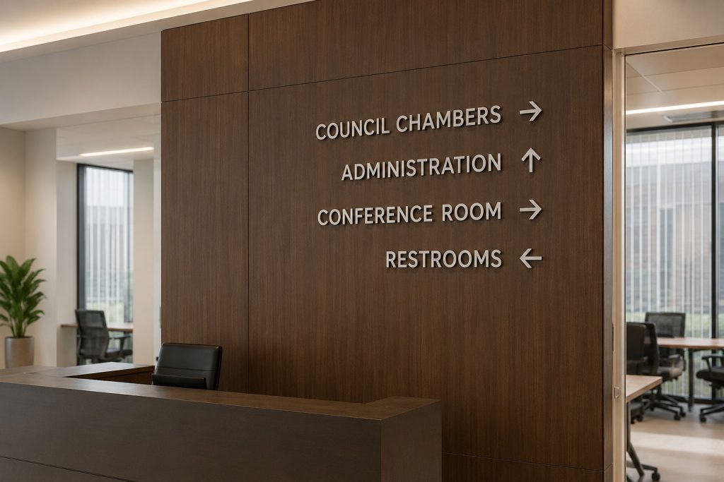 stainless steel dimensional letters office wayfinding signage